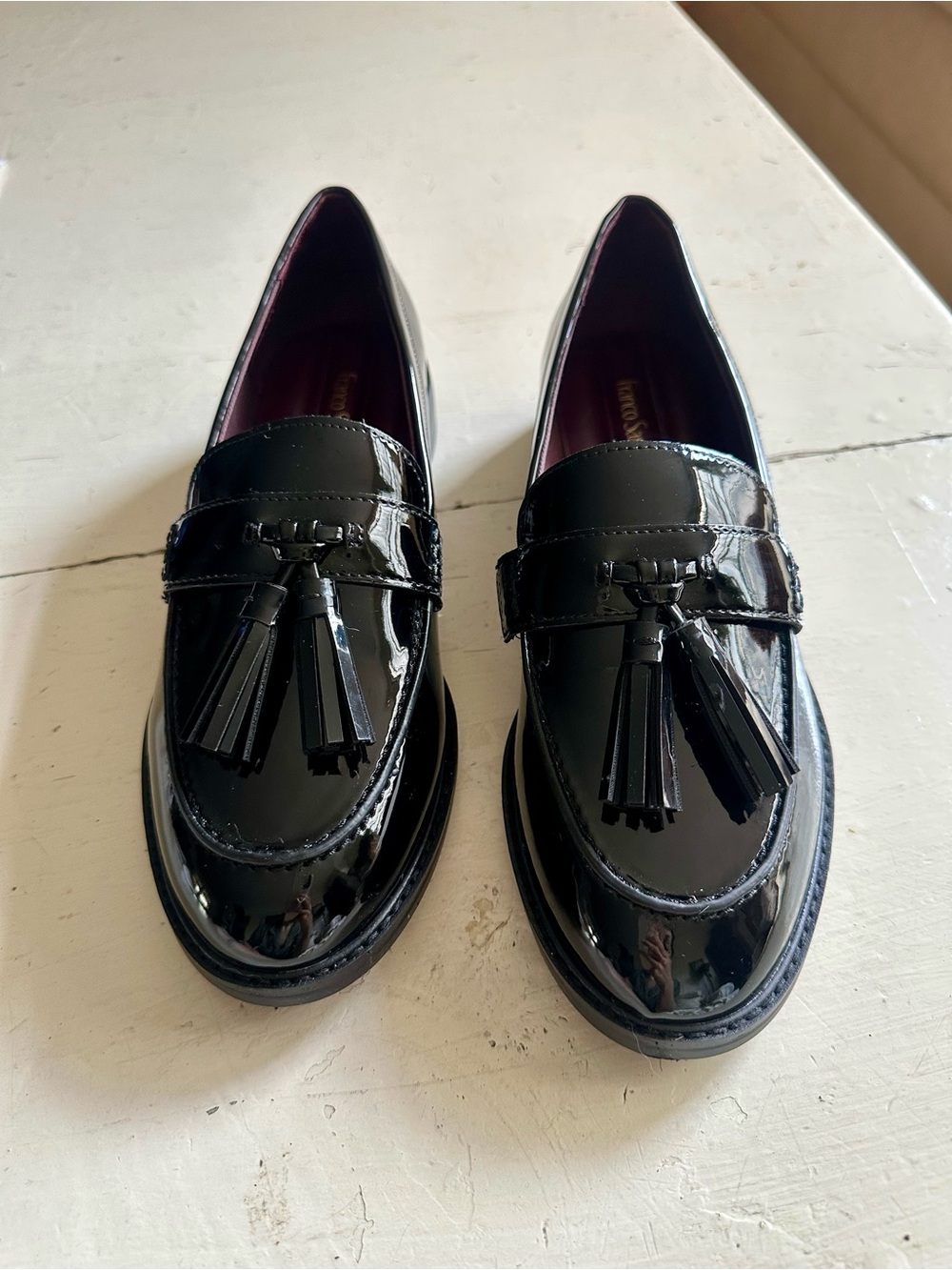 Franco Sarto Carolyn Low Slip-ons Black Patent Leather Tassel Loafers for women